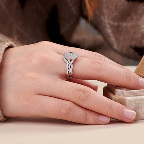 Infinity Engagement Ring Wedding Band for Women 925 Sterling Silver Bridal Rings Set Halo Pear Cut AAAAA Cubic Zircon