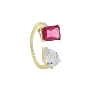 5A Cubic Zirconia CZ Rectangle Tear Drop Stone Sparking Bling Iced Out Open Adjusted Wedding Ring for Women