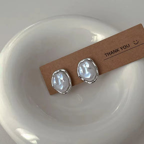 Geometric Irregular round Metal Pearl Earrings for Women 2024 Minimalist Style Personality Earrings Trendy Jewelry Gift