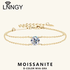 6.5Mm 1Ct Moissanite Bracelet 925 Sterling Silver Certified Double Chain Bracelets for Women Charm Wedding Jewelry Gift