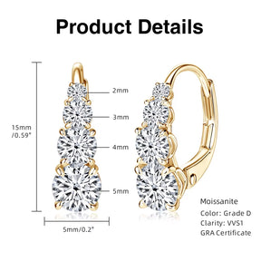 Luxury 1.86Cttw Full Moissanite Diamond Hoop Clip Earrings for Women Original 925 Sterling Silver Jewelry Vintage Earrings