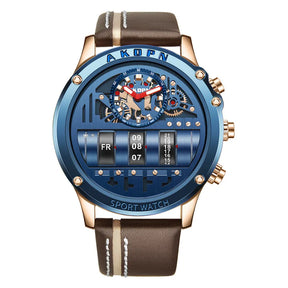 Business Casual Watch for Men Creative Men Wristwatch Unique Rotate Date Leather Strap Quartz Watch Male Military Sport Clock