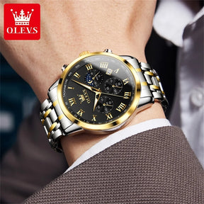 5529 Top Luxury Brand Men'S Watch Waterproof Luminous Stainless Steel Lunar Phase Timing Code Watch New Quartz Men'S Watch