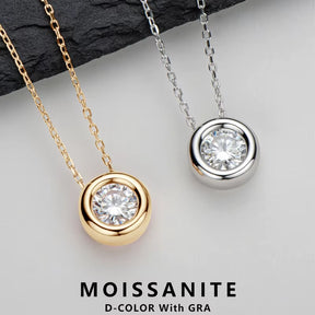 6.5Mm round Bezel Moissanite Pendant Necklace for Women 925 Sterling Silver Clavicle Chain Necklaces Jewelry Collare Mujer