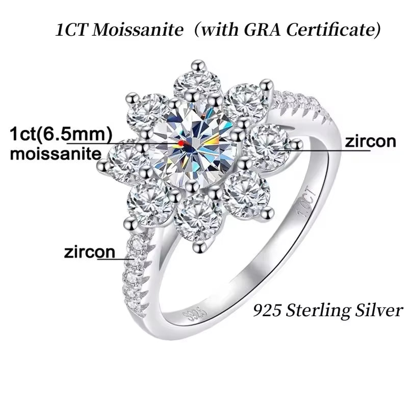 1/2CT Full Moissanite Ring S925 Silver Plated 18K Women Sunflower Engagement Wedding Rings Gifts Fine Jewelry Certificate