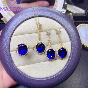 925 Sterling Silver Set Ladies Sapphire Jewelry Set Elegant Jewelry Free Shipping Promotional Necklace Christmas Wholesale