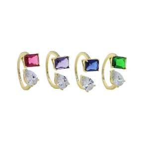 5A Cubic Zirconia CZ Rectangle Tear Drop Stone Sparking Bling Iced Out Open Adjusted Wedding Ring for Women