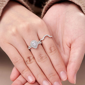 Infinity Engagement Ring Wedding Band for Women 925 Sterling Silver Bridal Rings Set Halo Pear Cut AAAAA Cubic Zircon