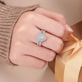 Infinity Engagement Ring Wedding Band for Women 925 Sterling Silver Bridal Rings Set Halo Pear Cut AAAAA Cubic Zircon