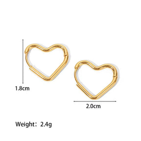 2Pcs Fashion Gold Color Stainless Steel Heart Earrings Studs for Women Girl, Simple Punk Hoop Earrings Piercing Jewelry Gift