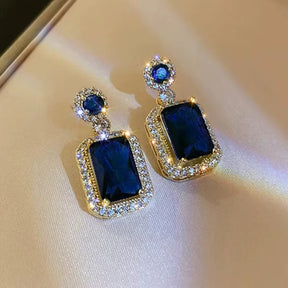 Gold Color Blue Stone Earrings Women Girl Luxury Dangle Ear Rings for Wedding Engagement Party Anniversary Jewelry Gifts KDE254