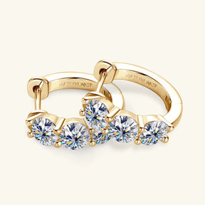 2024 New Three Stone Earrings Real 925 Sterling Silver 4Mm round Moissanite Hoop Earrings for Women Jewelry Gift Valentine Day