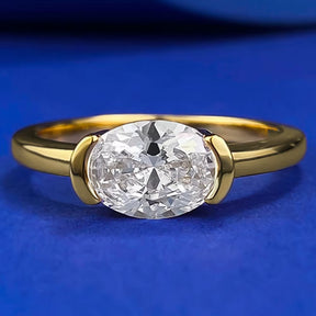 18K Gold Plated 925 Sterling Silver Oval Cut 6*8 MM Lab Sapphire Gemstone Vintage Ring for Women Wedding Party Jewelry