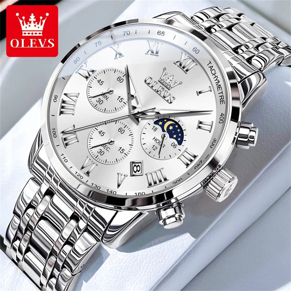 5529 Top Luxury Brand Men'S Watch Waterproof Luminous Stainless Steel Lunar Phase Timing Code Watch New Quartz Men'S Watch