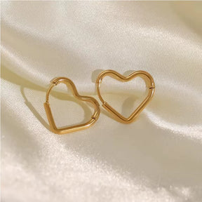 2Pcs Fashion Gold Color Stainless Steel Heart Earrings Studs for Women Girl, Simple Punk Hoop Earrings Piercing Jewelry Gift