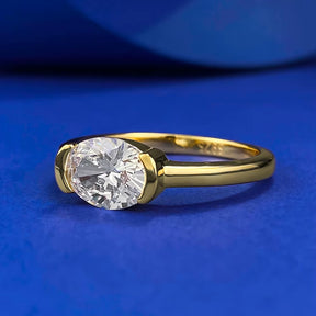 18K Gold Plated 925 Sterling Silver Oval Cut 6*8 MM Lab Sapphire Gemstone Vintage Ring for Women Wedding Party Jewelry
