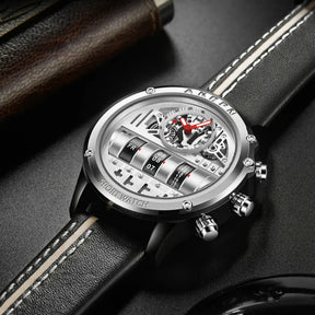 Business Casual Watch for Men Creative Men Wristwatch Unique Rotate Date Leather Strap Quartz Watch Male Military Sport Clock