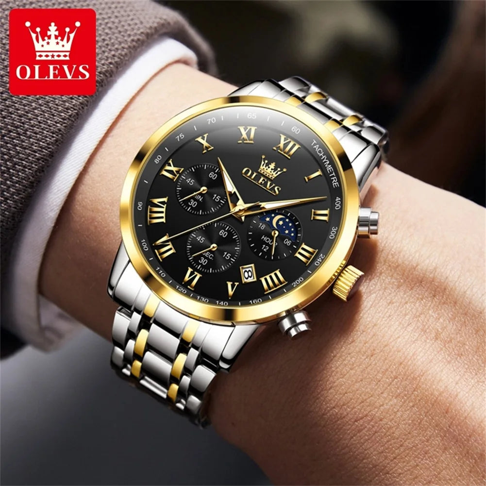 5529 Top Luxury Brand Men'S Watch Waterproof Luminous Stainless Steel Lunar Phase Timing Code Watch New Quartz Men'S Watch