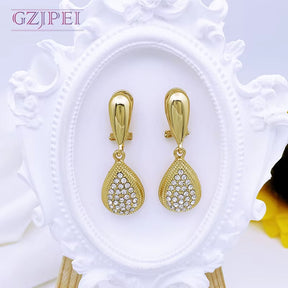 Italian 18K Gold Plated Women Jewelry Set Water Drop Pendant Necklace Earrings Bracelet Ensembles De Bijoux Plaqué or 18 Carats