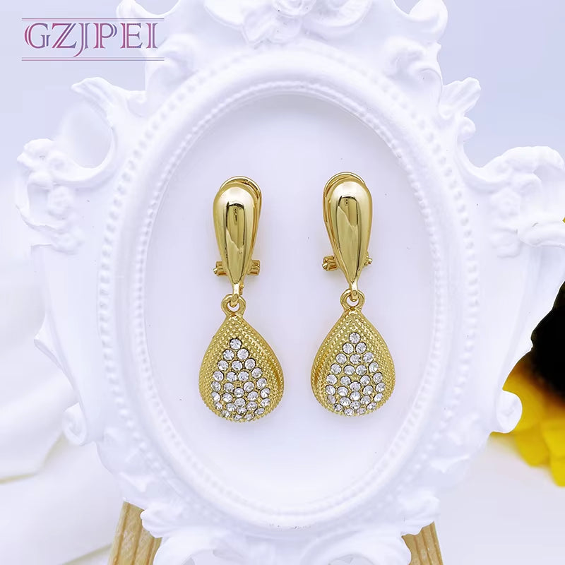 Italian 18K Gold Plated Women Jewelry Set Water Drop Pendant Necklace Earrings Bracelet Ensembles De Bijoux Plaqué or 18 Carats