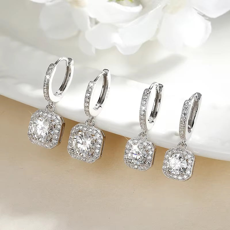 D Color Moissanite Hanging Earrings for Women S925 Sterling Silver Plated 18K White Gold Engagement Earring Luxury Jewelry Trend