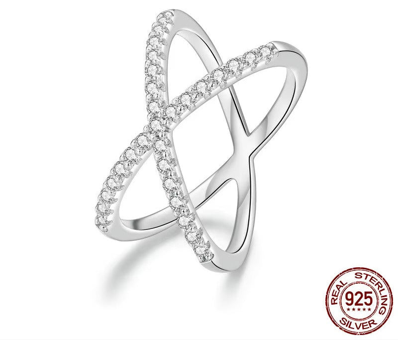 Moissanite Criss Cross Wedding Band for Women, D Color VVS1 Moissanite Stackable X Promise Ring Wedding Fine Jewelry