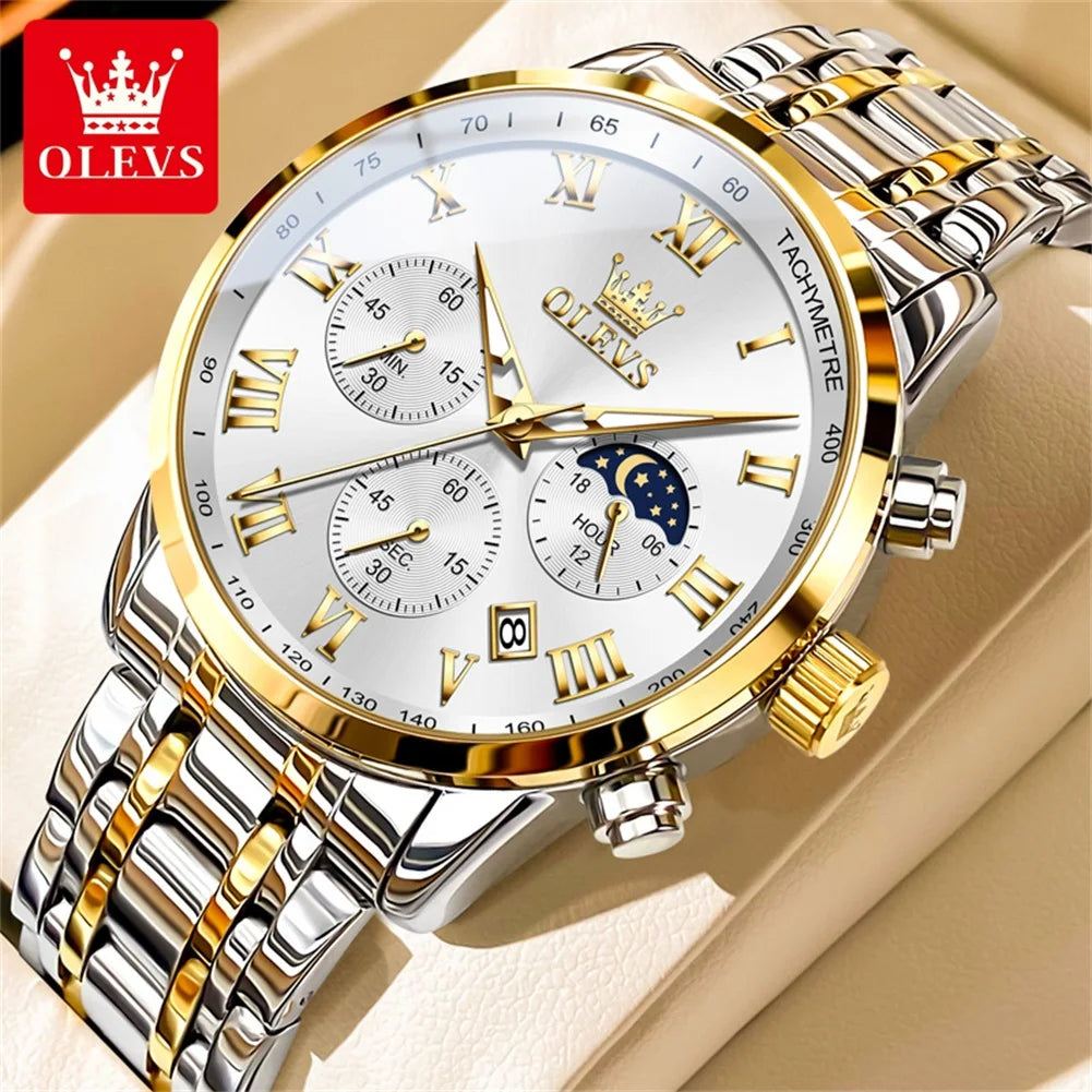 5529 Top Luxury Brand Men'S Watch Waterproof Luminous Stainless Steel Lunar Phase Timing Code Watch New Quartz Men'S Watch