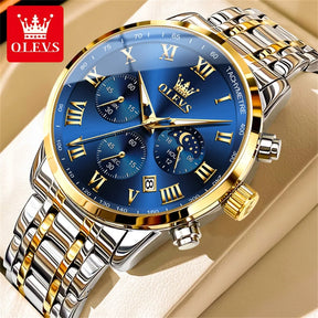 5529 Top Luxury Brand Men'S Watch Waterproof Luminous Stainless Steel Lunar Phase Timing Code Watch New Quartz Men'S Watch