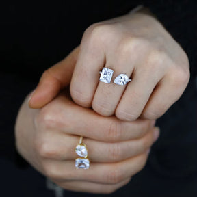 5A Cubic Zirconia CZ Rectangle Tear Drop Stone Sparking Bling Iced Out Open Adjusted Wedding Ring for Women