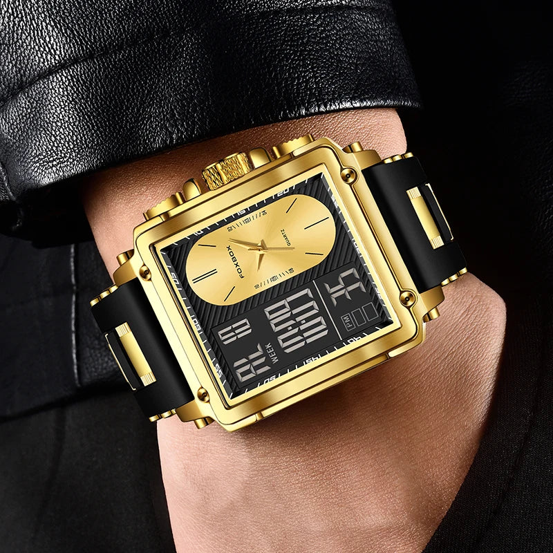 LIGE New Fashion Square Digital Watch Men Casual Sports Waterproof Men'S Quartz Wristwatches FOXBOX Top Brand Luxury Chronograph