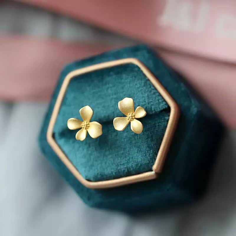 Flower Studs Earings for Women Simple Elegant 2022 Korea Fashion Earings14K Gold Plated Jewelry