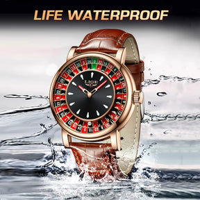 Fashion Brown Leather Men Watch Rotating Dial Las Vegas Roulette Desktop Theme Watch Men Waterproof Luminous Clock Watches