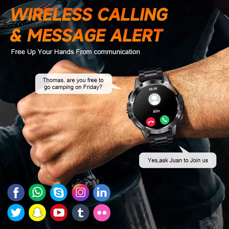 For Huawei Xiaomi New AMOLED Smart Watch Men with Flashlight Sports Waterproof Fitness Tracker Bluetooth Call Smartwatch Man+Box