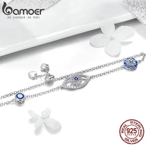 100% 925 Sterling Silver Blue Zircon Evil Eyes Bracelet Guardian Eye Chain for Women Gift Fine Jewelry SCB089