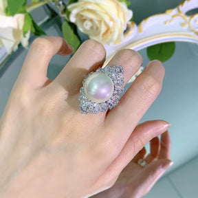 2-In-1 16Mm Pearl Diamond Ring Sets 100% Real 925 Sterling Silver Party Wedding Band Rings for Women Bridal Engagement Jewelry