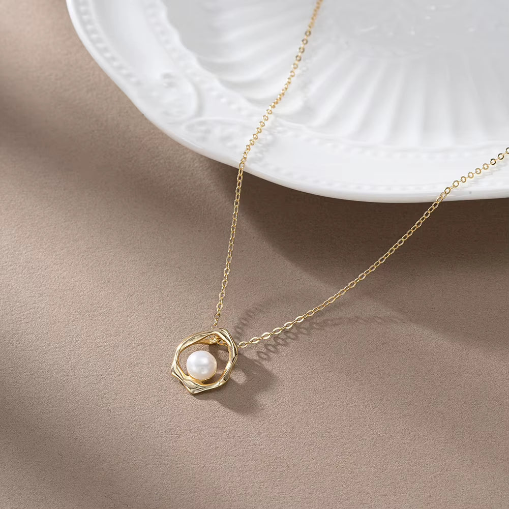 KISS MANDY 14K Gold 925 Sterling Silver Pearl Pendant Necklace Freashwater Pearl Choker Chain for Women Fine Jewelry GPN44