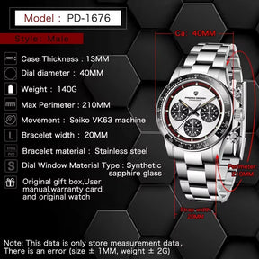 V2 40MM Classic Watch for Men Luxury Sapphire Glass Multi-Function Chronograph Business Men'S Quartz Watches