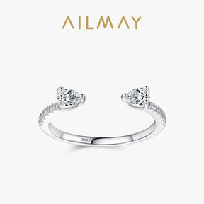 Solid 925 Sterling Silver Water Drop Shape Dazzling CZ Adjustable Finger Ring for Women Girls Birthday Party Jewelry Gift
