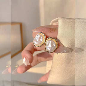 Geometric Irregular round Metal Pearl Earrings for Women 2024 Minimalist Style Personality Earrings Trendy Jewelry Gift