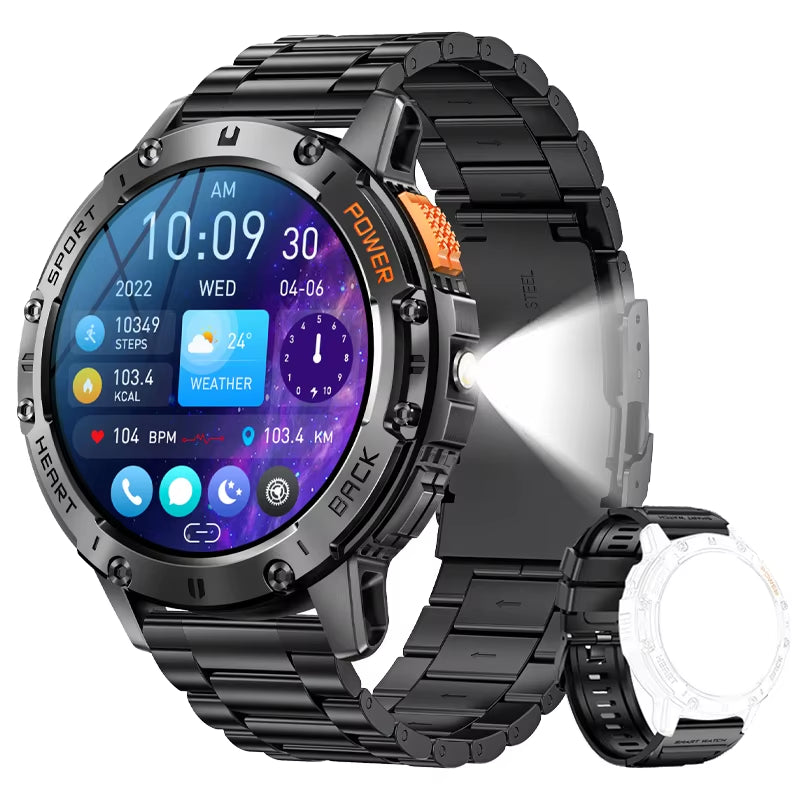 For Huawei Xiaomi New AMOLED Smart Watch Men with Flashlight Sports Waterproof Fitness Tracker Bluetooth Call Smartwatch Man+Box