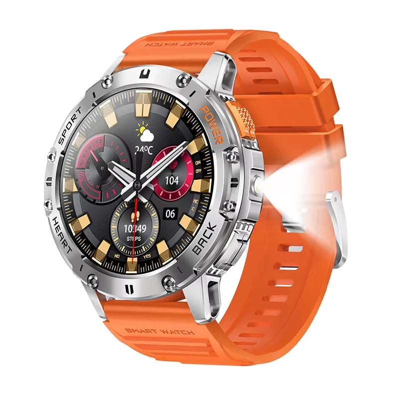 For Huawei Xiaomi New AMOLED Smart Watch Men with Flashlight Sports Waterproof Fitness Tracker Bluetooth Call Smartwatch Man+Box