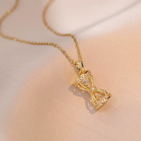 Original Design Crystal Hourglass Pendant Necklace for Women Korea Fashion Gold Color Stainless Steel Zircon Choker Jewelry Gift