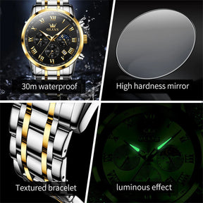 5529 Top Luxury Brand Men'S Watch Waterproof Luminous Stainless Steel Lunar Phase Timing Code Watch New Quartz Men'S Watch