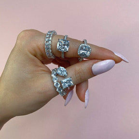 5A Cubic Zirconia CZ Rectangle Tear Drop Stone Sparking Bling Iced Out Open Adjusted Wedding Ring for Women