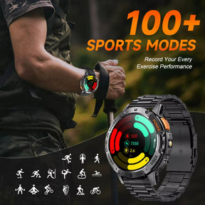 For Huawei Xiaomi New AMOLED Smart Watch Men with Flashlight Sports Waterproof Fitness Tracker Bluetooth Call Smartwatch Man+Box