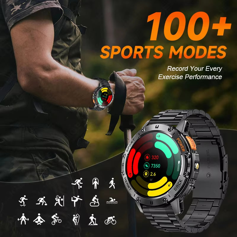 For Huawei Xiaomi New AMOLED Smart Watch Men with Flashlight Sports Waterproof Fitness Tracker Bluetooth Call Smartwatch Man+Box