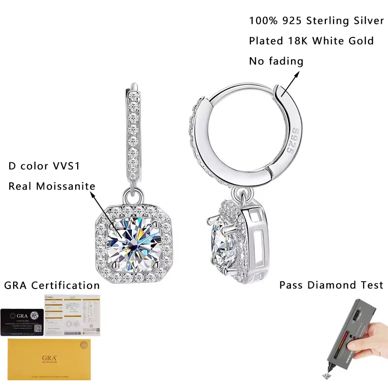 D Color Moissanite Hanging Earrings for Women S925 Sterling Silver Plated 18K White Gold Engagement Earring Luxury Jewelry Trend
