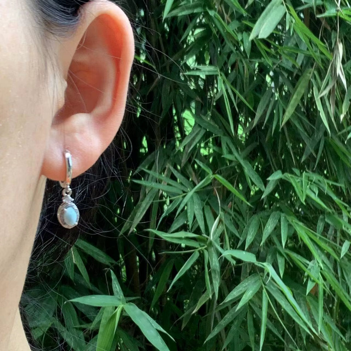 Natural Larimar Hoop Earrings for Women 925 Silver Plated Earrings Simple Fine Jewelry Stone Gemstone Classic Style