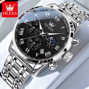 5529 Top Luxury Brand Men'S Watch Waterproof Luminous Stainless Steel Lunar Phase Timing Code Watch New Quartz Men'S Watch