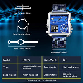 2025  Top Brand Luxury Mens Watches Square Digital Sports Quartz Wrist Watch for Men Waterproof Stopwatch Relogio Masculino